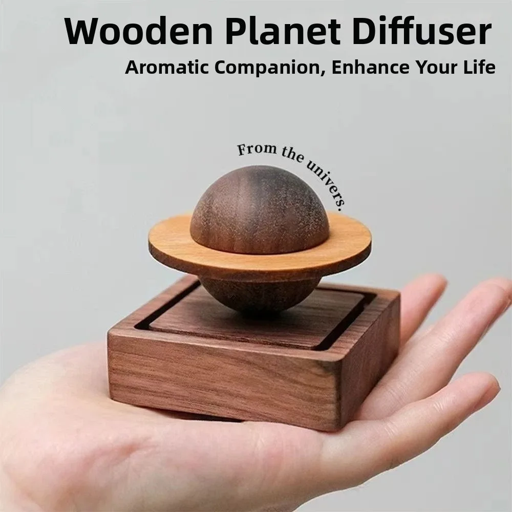 Handmade Wooden Essential Oil Diffuser Jupiter Shape Creative Planetary Diffuser Elegance Compact Car Ornament Indoor Use