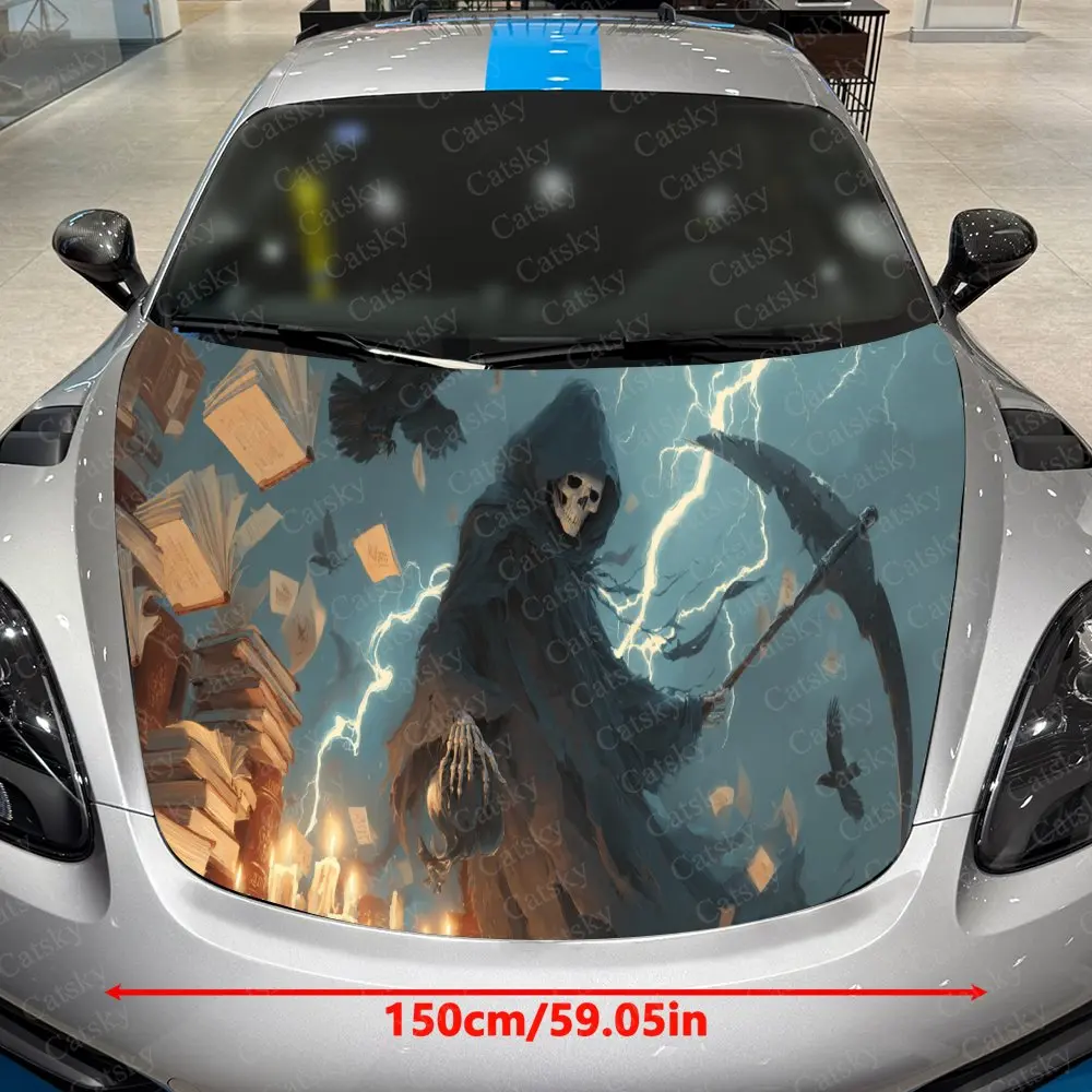 Ethereal Hooded Reaper Sickle Lightning Car Hood Stickers, Decorative Pattern Car Stickers, Car Self-adhesive Scratch Resistant