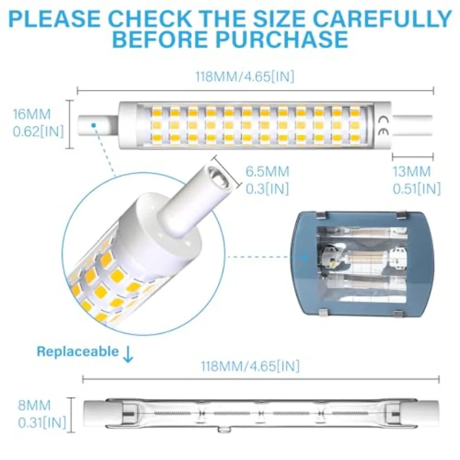 R7s LED Bulb 118mm 10W 1300LM Day Light 6000K 110-130V J118 J Type Linear Double Ended 100W Halogen Equivalent for Floodlight L