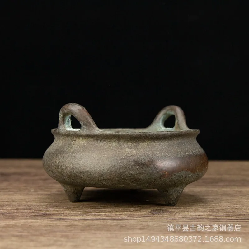 Pure Copper Antique Double-Eared Three-Legged Dragon Incense Aromatherapy Burner Ornament for Office Living Room Shop Stu