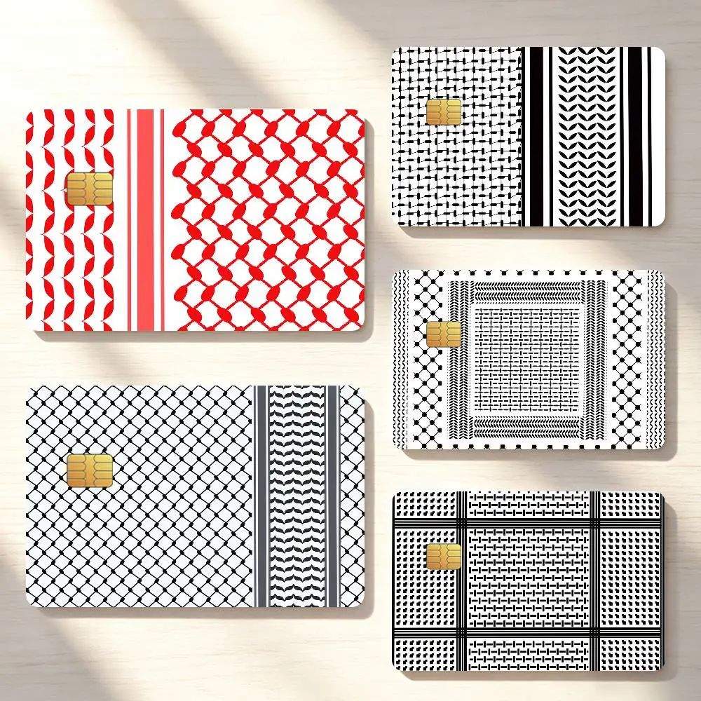 Art H-Hattah Keffiyeh Pattern Credit Card Skin Stickers For Bank Bus Metro Cards Waterproof Anti-Scratch Gift 4PCS