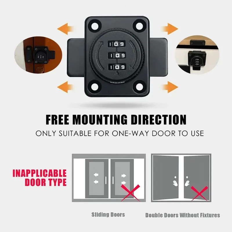 Safety Cabinet Password Lock Combination Latch Metal Wardrobe Lock Surface Mounted Suitable for Wardrobe Office Small Door
