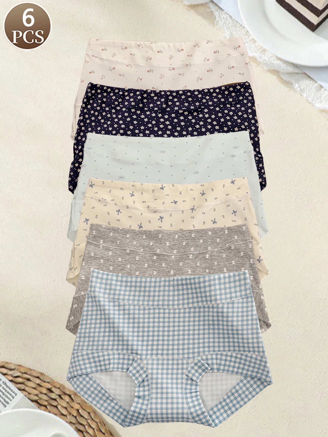 6PCS women's panties fashionable and fresh with floral pattern casual style underwear comfortable mid waist women's boxer briefs