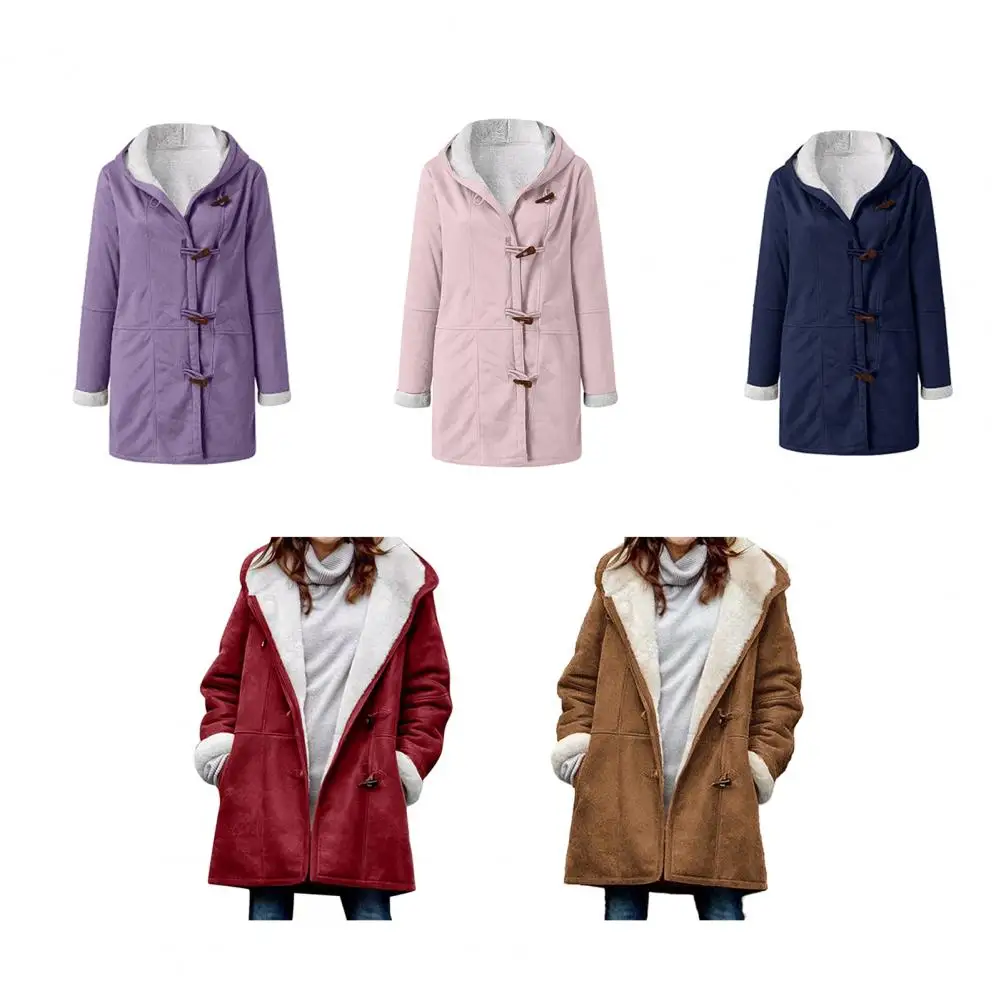 New Warm Outwear Women Winter Large Size Solid Plus Velvet Coat Long Sleeve Pocket Overcoat Ladies Hooded Coat 2025 With Pockets