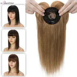 8.5x8.5cm Hair Toppers Human Hair For Women Mono Wigs Hair Clip With Bangs Straight Hairpiece Invisable Clip In Hair Extensions