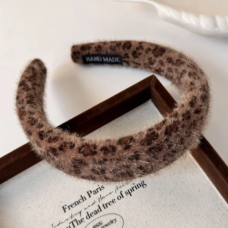 Autumn Winter Plush Brown Leopard Print Headband Woman Retro Temperament Hair Hoop Lady Party Hair Band Fashion Hair Accessories