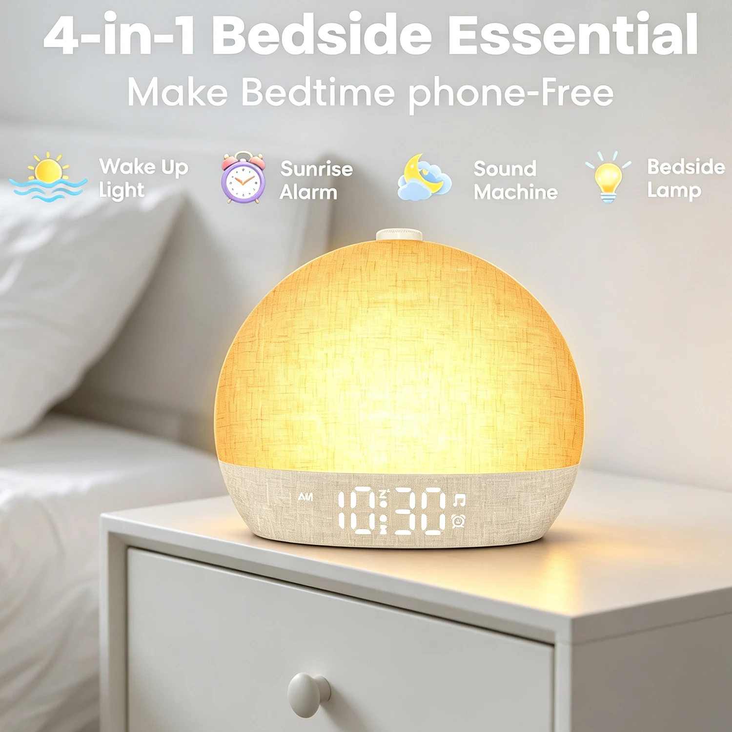 Wake Up Light Sunrise Alarm Clock 4‑in‑1 Night Lamp RGB Ambient Light White Noise Sound Machine Sleep Timer Digital Clock Gift