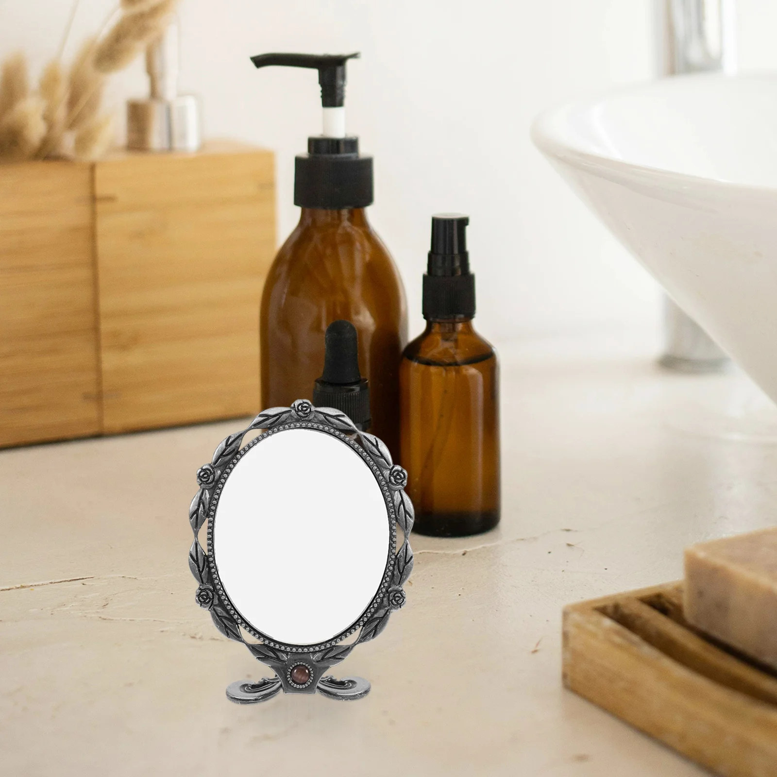 

Portable Handheld Vintage Makeup Mirror Ergonomic Handle Lightweight Decorative Mirror for Women Girls