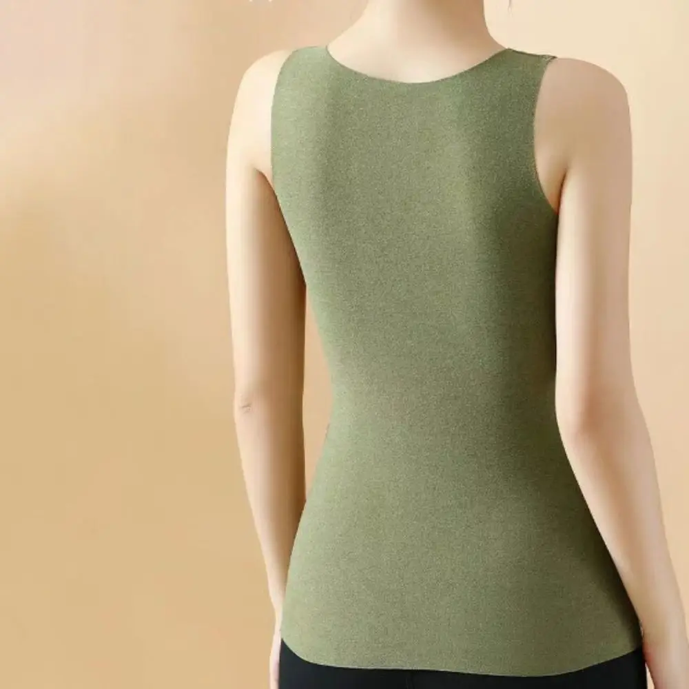 Solid Color Seamless Thermal Vest With Pads V-neck Velvet Tank Tops Inner Outfit Waistcoat Bottoming Shirt Women Autumn
