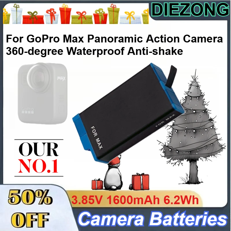 3.85V 1600mAh 6.2Wh Li-Ion Battery Pack for GoPro Max Panoramic Action Camera 360-degree Waterproof Anti-shake Camera Batteries