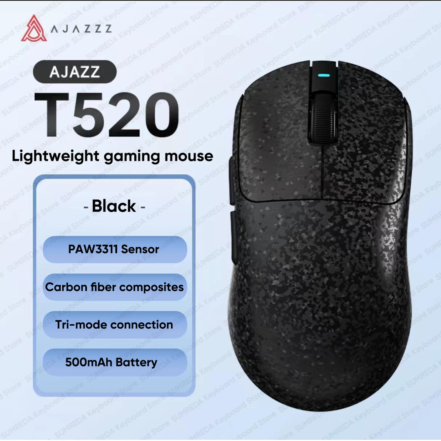 

AJAZZ T520 Max PAW3395 PAW3311 Wireless Gaming Mouse Carbon fiber Case 800mAh 1k Return Rate Bluetooth 2.4G Wired Gaming Mouse