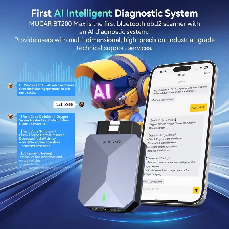 BOLRZO MUCAR BT200 Max Automatic Onboard Diagnostics 2 Scanner ELM327 CANFD Bidirectional Tool 15 Reset Full System