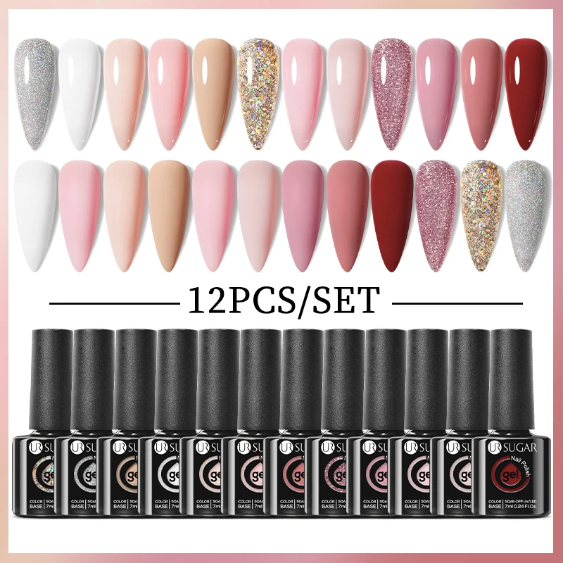 

UR SUGAR 10/12pcs Color Nail Gel Polish Set Kits Base Top Coat Varnish Soak Off UV Gel LED Semi Permanent All For Manicure Art