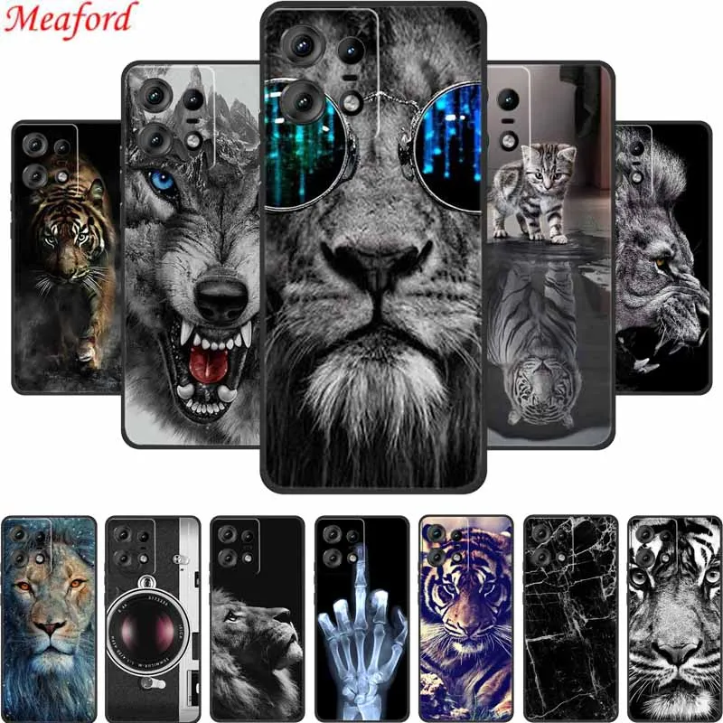 For Motorola Edge 50 Pro Phone Case Cover Lion Wolf Tiger Black Silicone Soft Back Cover Case For Motorola Edge 50 Pro Case 6.7