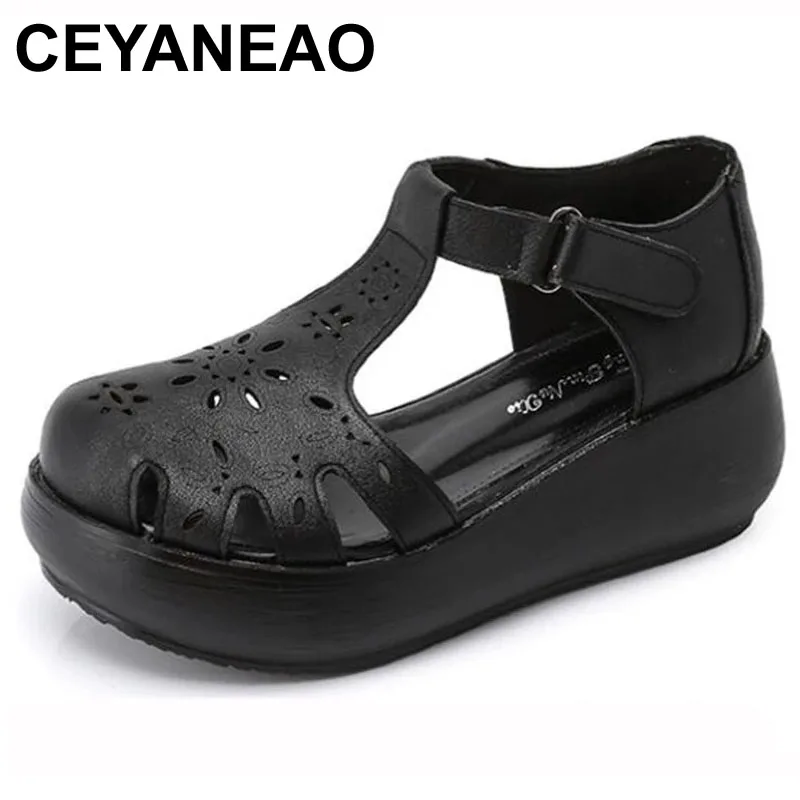 

Женские сандалии CEYANEAO из натуральной кожи на платформе, летние сандалии на толстой подошве, женские босоножки на высоком каблуке