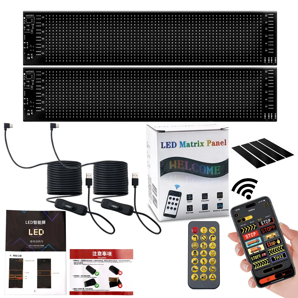 2 in 1 LED Matrix Pixel Panel Truck/Car Windshield Ambient Lights RGB Display Screen Flexible USB 5V LED Bluetooth App Control