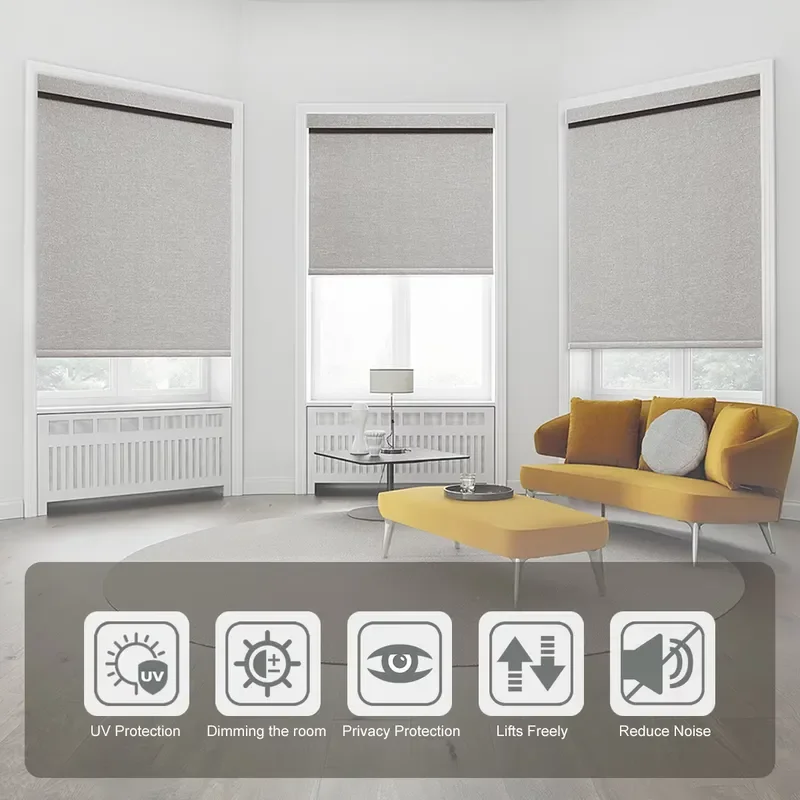 Ready Ship Day Night Motorized Vertical Built-In Roller Window Blind Blackout Electric Black Roller Blinds for French