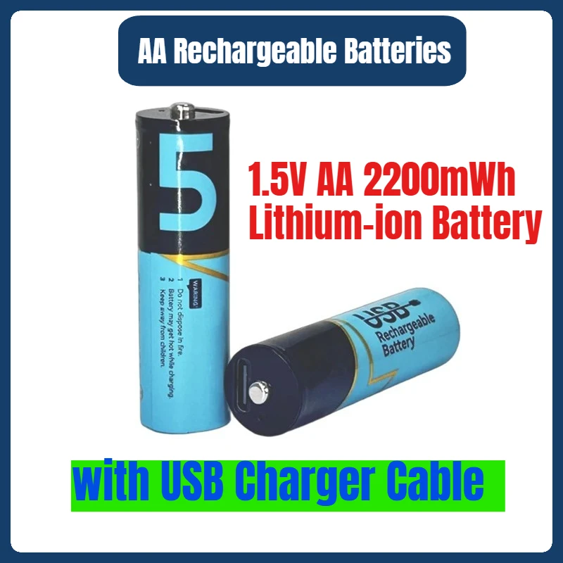 

1.5V AA 2200mWh Lithium-ion Battery AA Rechargeable Batteries with USB Charger Cable1000 Cycles