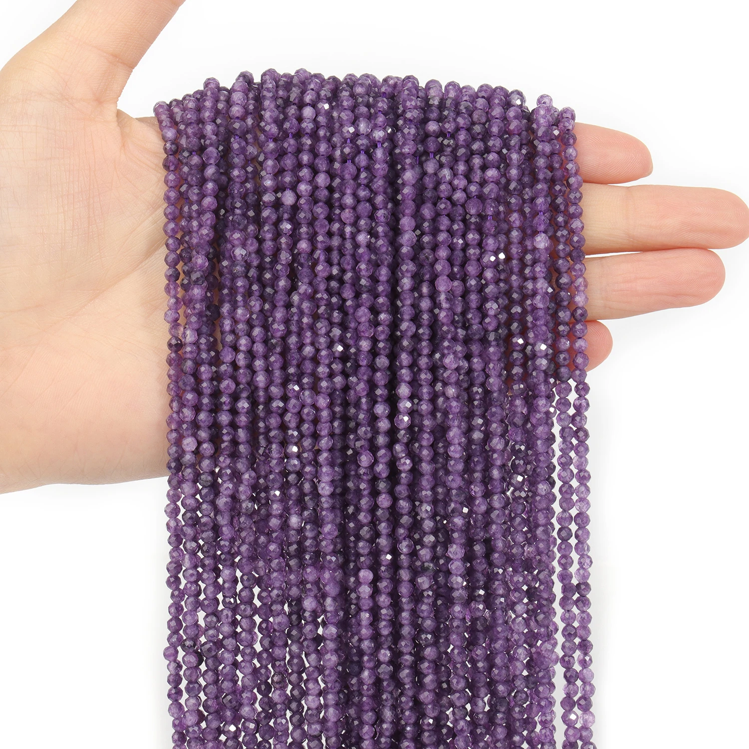 Großhandel Facettierte 3-4mm Naturstein Lila Amethyst Perlen Runde Kleine Lose Perlen für Schmuckherstellung DIY Armbänder Halsketten – Detail 5