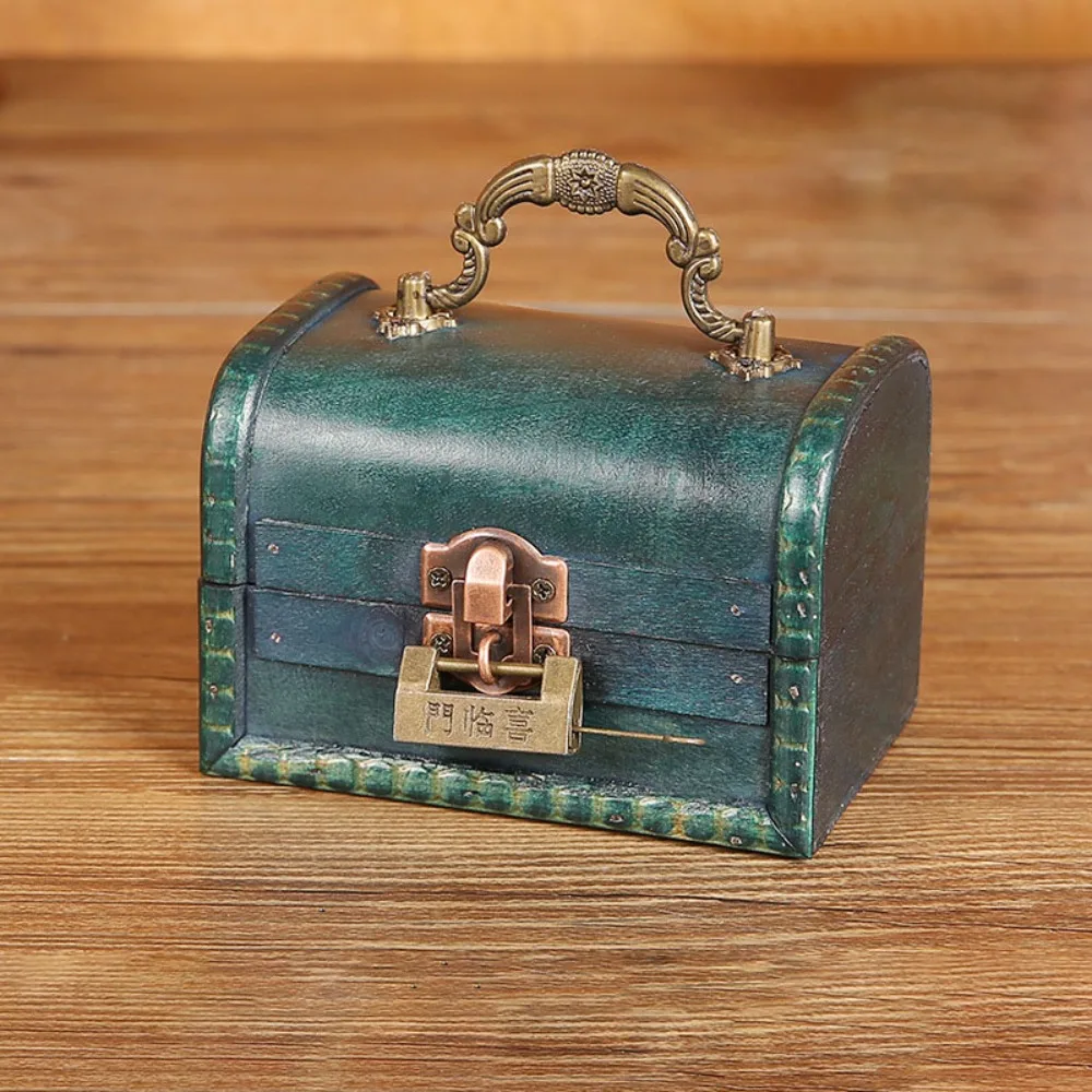 

Suitcase Wooden Antique Storage Box Portable High-capacity Vintage Jewelry Organizer Multifunction Retro Treasure Decorative Box