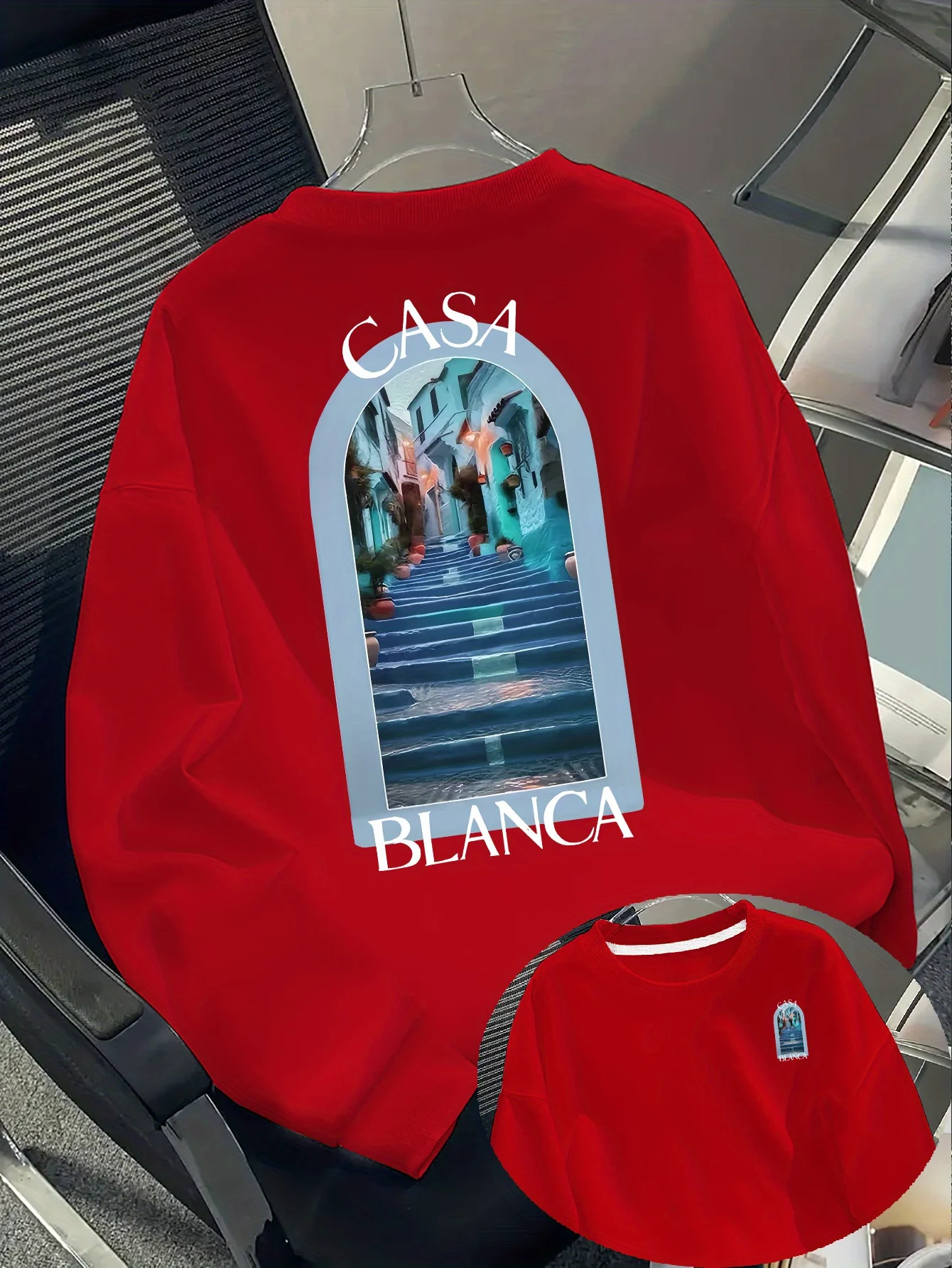 

Мужская повседневная толстовка с круглым вырезом — пуловер из мягкого полиэстера с жирными надписями CASA, красный свитер с круглым вырезом для ut