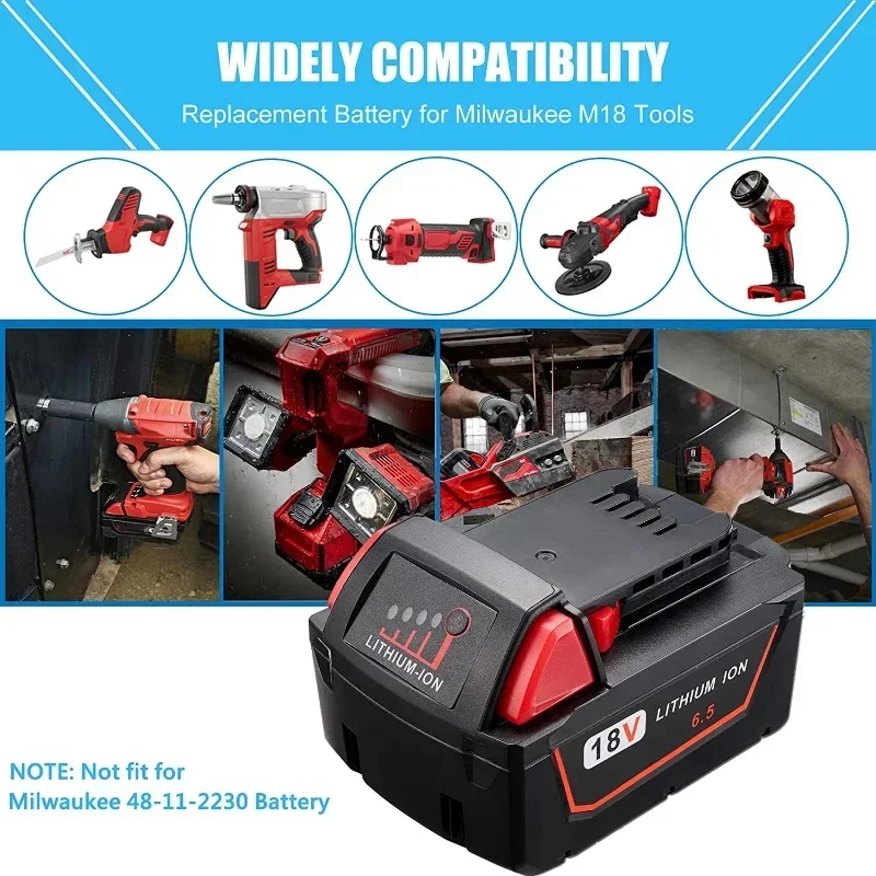 

18v 6.0Ah Lithium Ion Batteries for Milwaukee M18 Battery 48-11-1850 48-11-1862 48-11-1840 48-11-1828 48-11-1815 Power Tools
