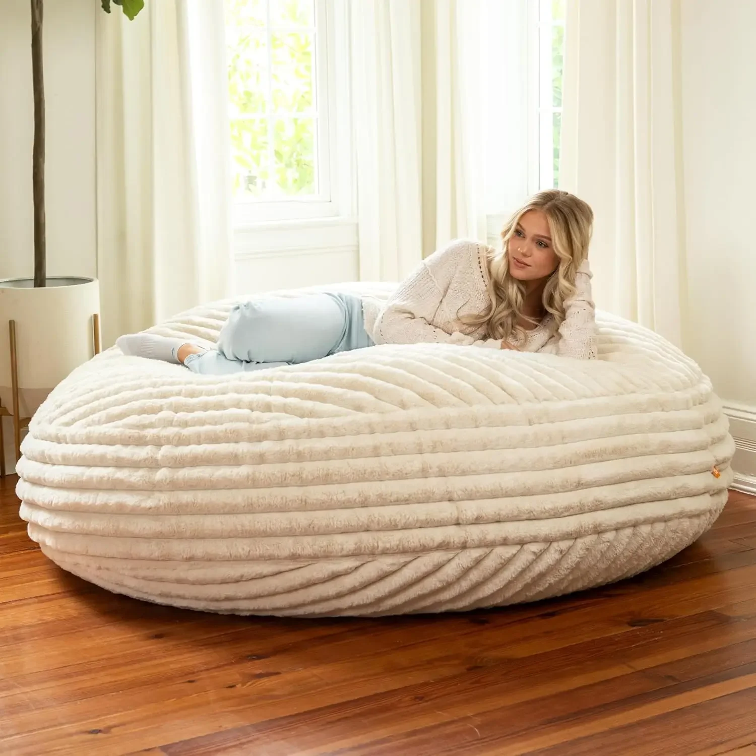 6 Foot Cocoon - Large Bean Bag Chair for Adults, Premium Luxe Faux Fur - Mondo Ivory