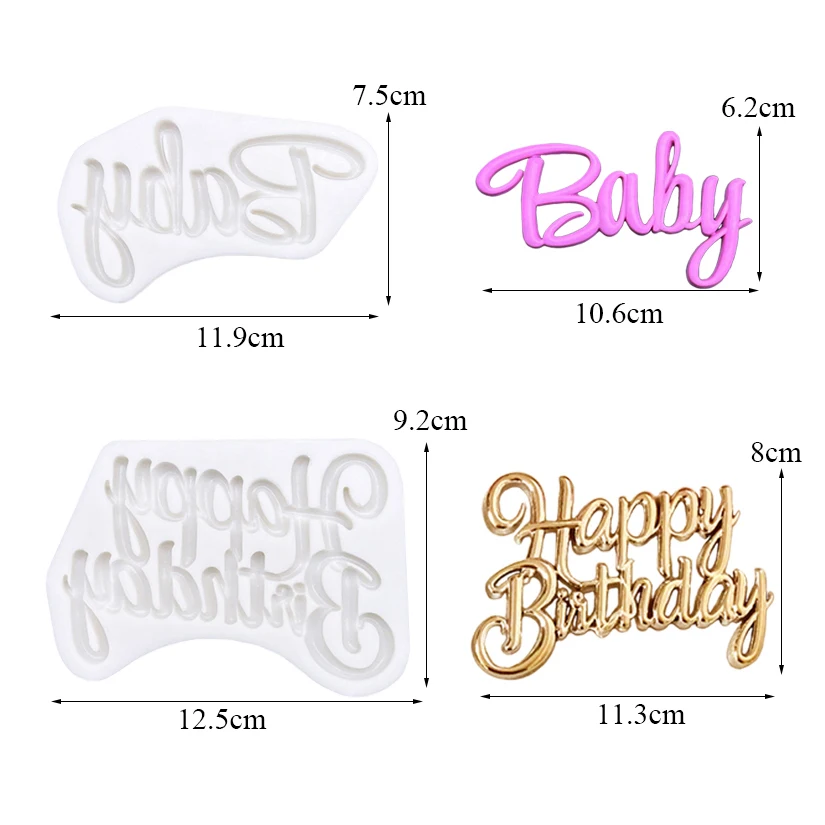 Happy Birthday Baby Silicone Mold Sugarcraft Cupcake Baking Mold Fondant Cake Decorating Tools