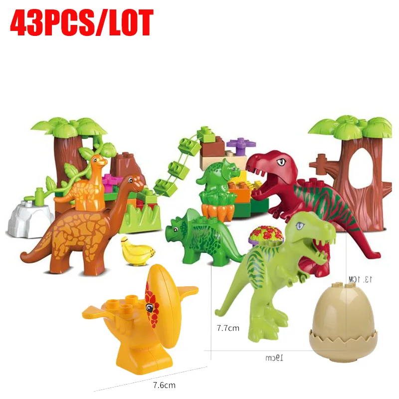 43pcs/lot Dino Valley Building Blocks Sets Large Particles Animal Dinosaur World Model Toys Bricks Compatible Duplo