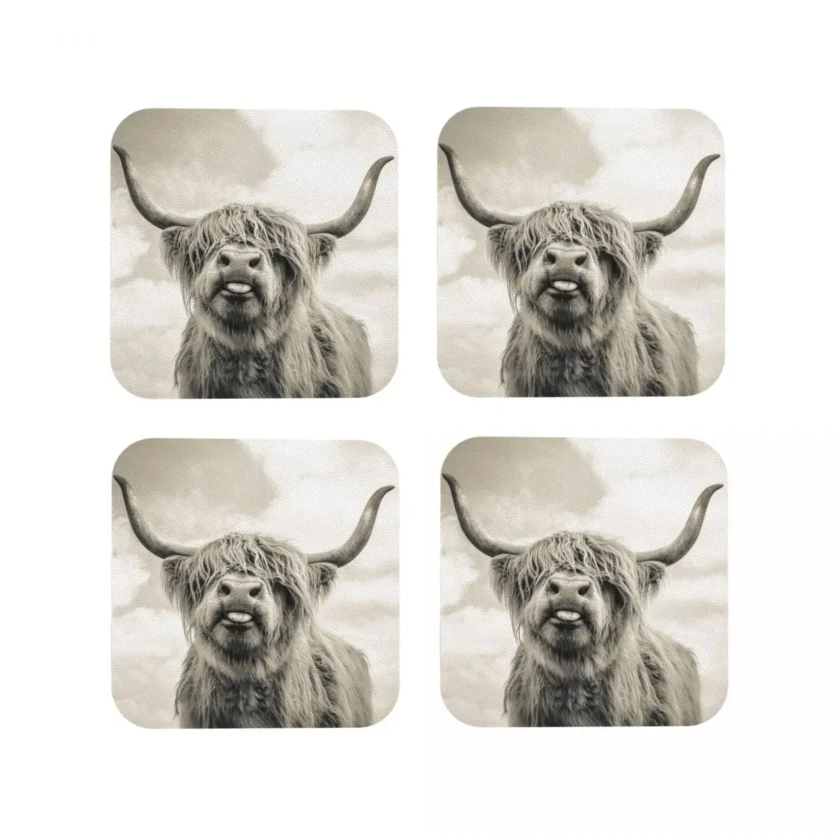 Cheeky Highland Cow Coasters Coffee Mats Set of 4 Placemats Cup Tableware Decoration & Accessories Pads for Home Kitchen Dining