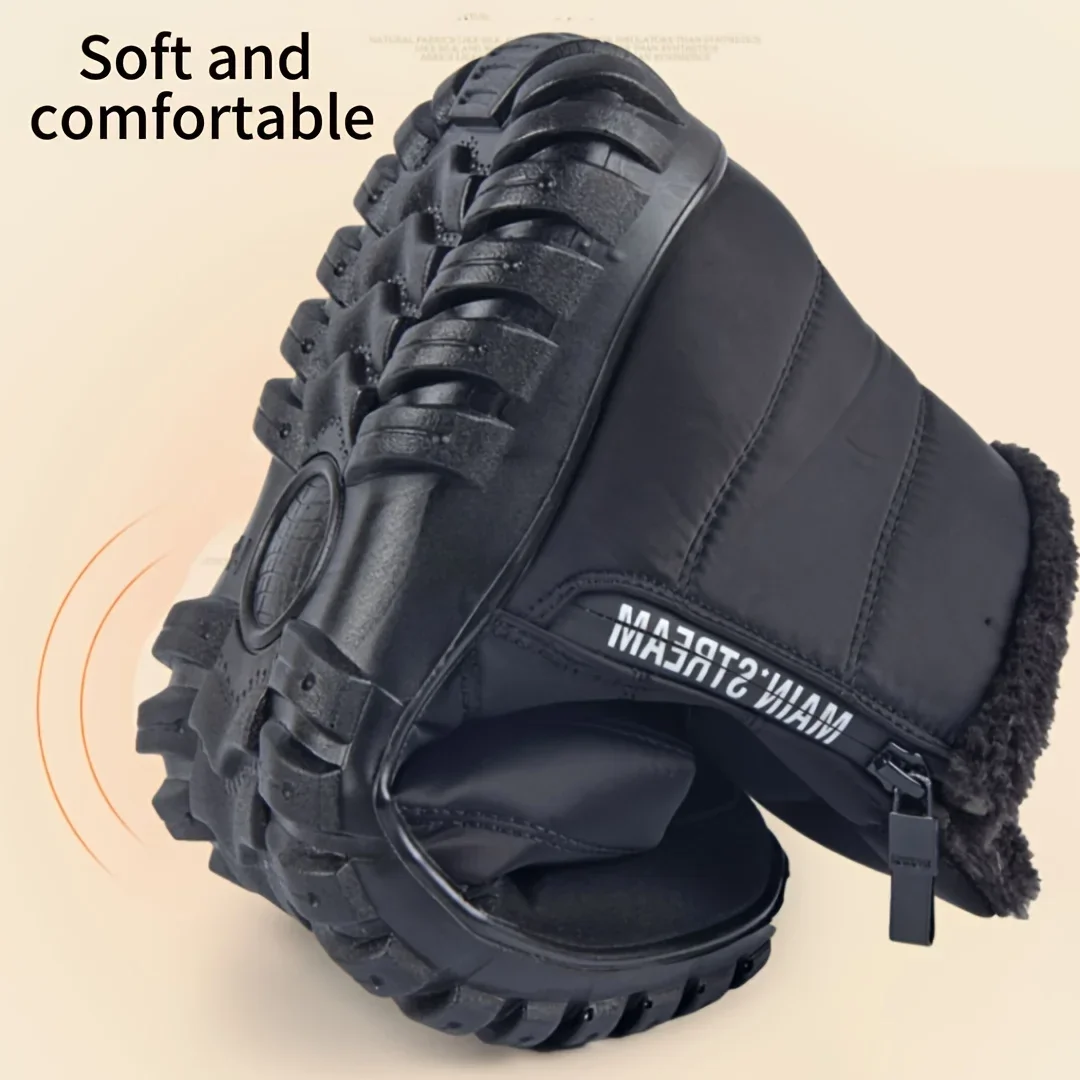 Herren Herbst-Winter Schneestiefel mit Seitenreißverschluss, Wasserdicht, Plüsch Gefüttert, Warme Freizeitschuhe aus Baumwolle, Kostenloser Versand – Detail 4
