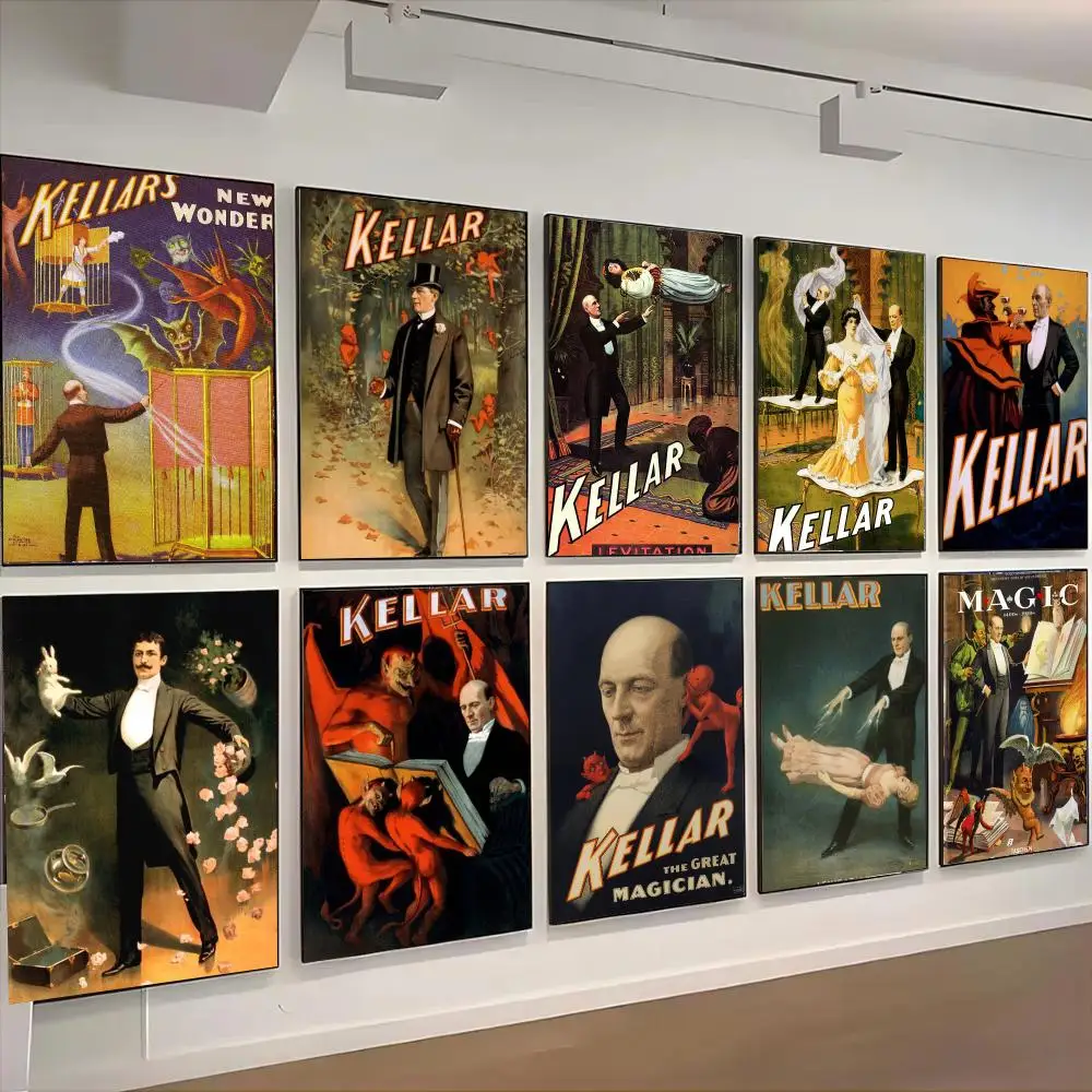 Vintage Circus Magician Kellar Retro Poster Poster Self-adhesive Advanced Aesthetic Printing Paper for Living Room Home Decor