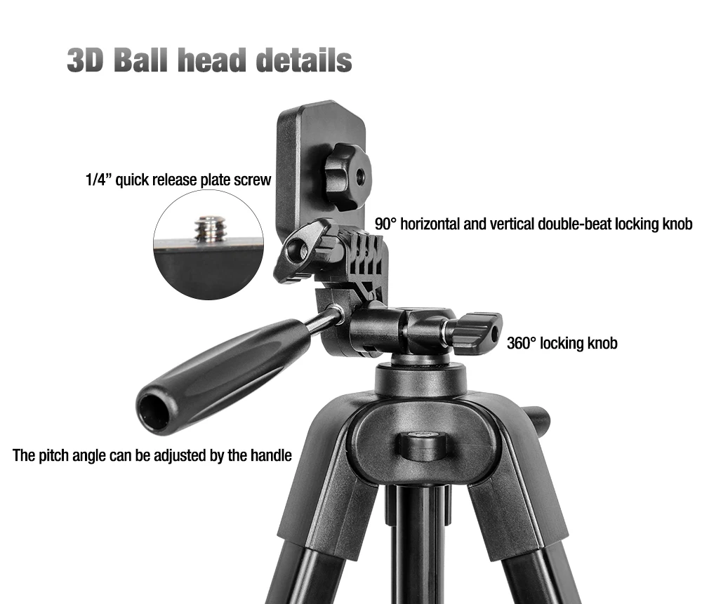 Kingjoy ขาตั้งกล้องสามขาสำหรับโทรศัพท์มือถือ, ขาตั้งกล้องอะลูมิเนียม170ซม. สำหรับ DSLR Canon Nikon SONY iPhone Xiaomi