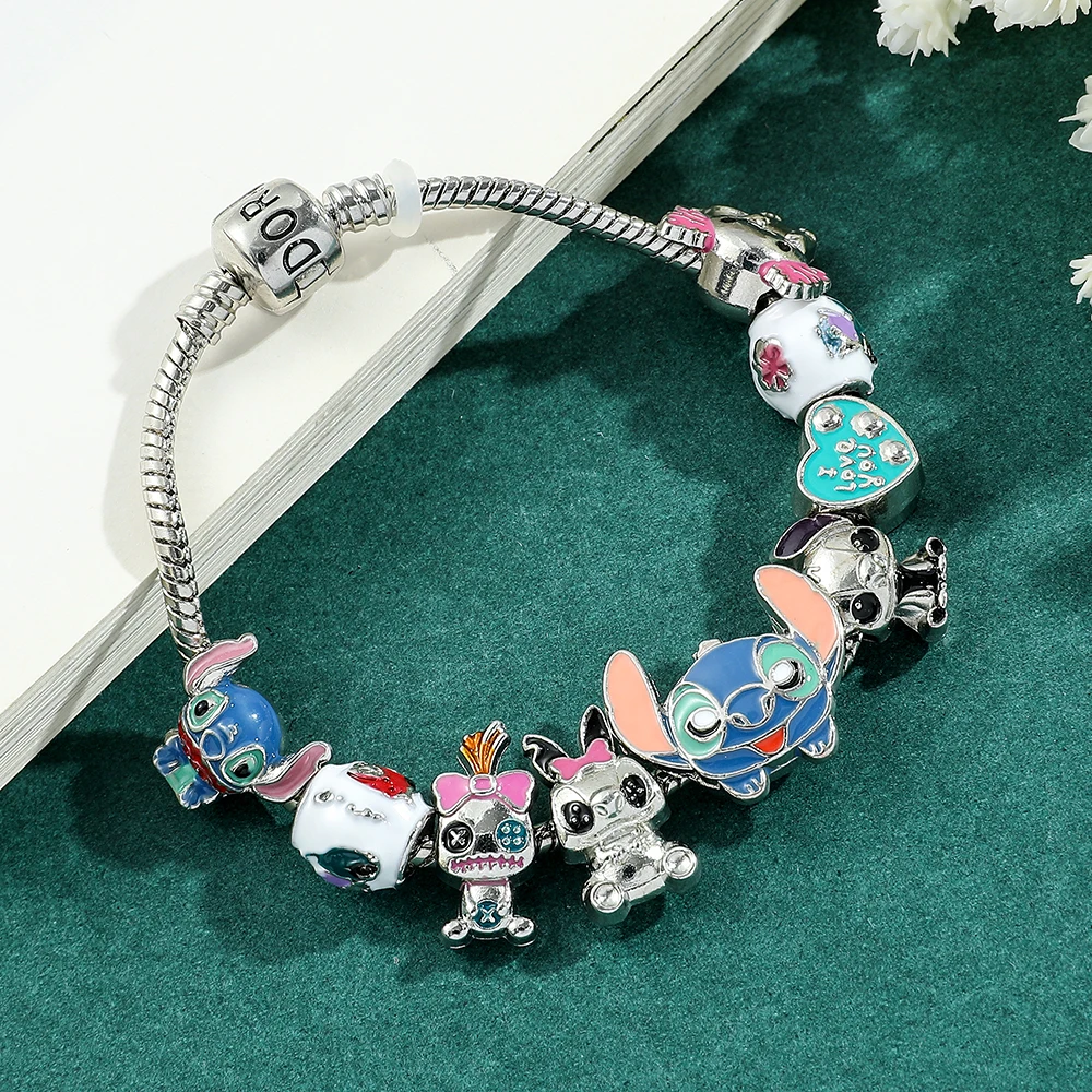 Disney Anime Lilo and Stitch Bracelet Cute Cartoon Stitch Beads Hand Chain for Women Girls DIY Bangle Jewelry Accessories image 3