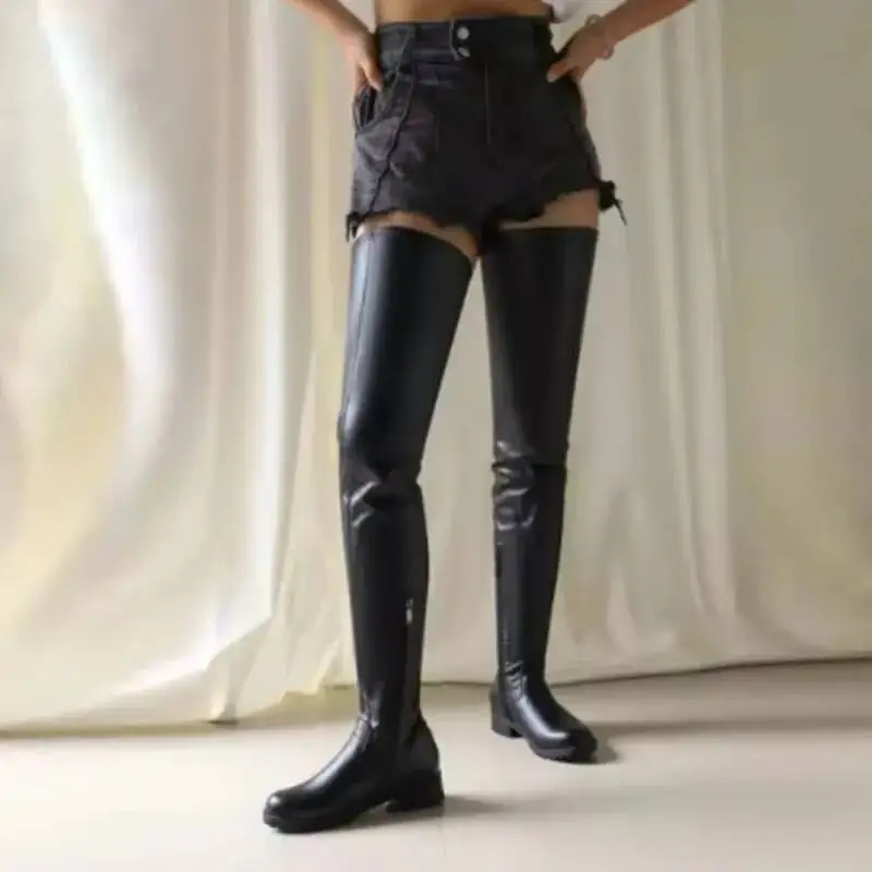 

Size 34-46 Falt Heels Women Boots Fashion Color Over The Knee Boots Autumn Winter Side Zip Elastic Thigh High Boots