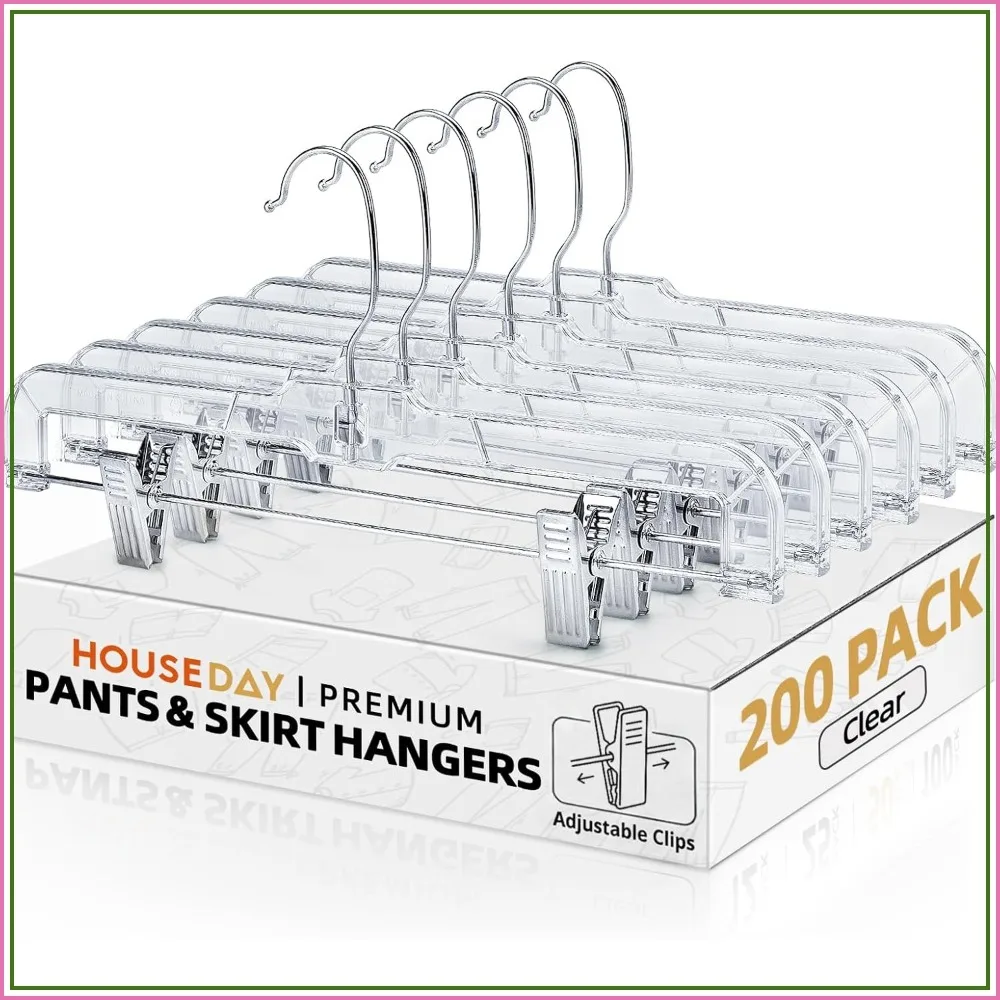 200 Pack Plastic Skirt Hangers 14 Inch Non Slip Clip Hangers for Skirts Pants