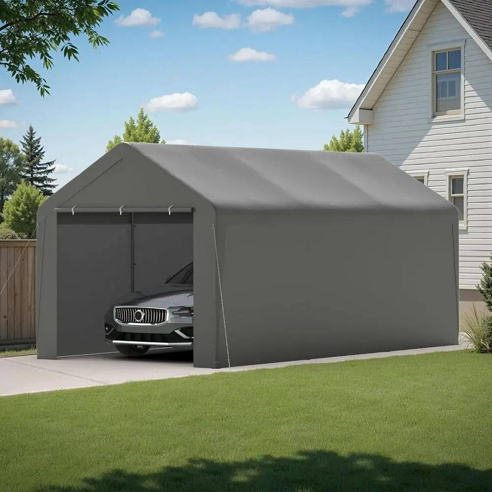 

10' x 20' Heavy-Duty Portable Garage with Removable Sidewalls and Waterproof Cover