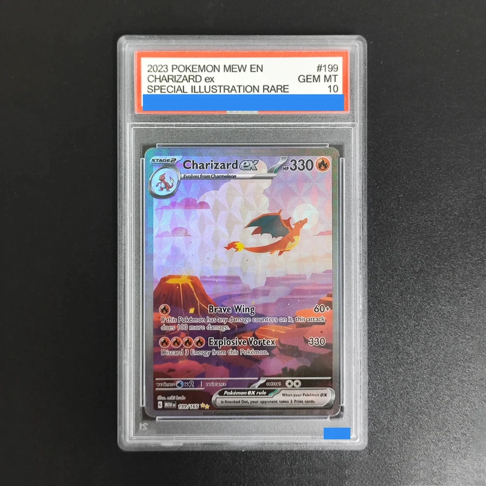 2023-pokemon-mew-en-charizard-ex-ilustraCAo-especial-rara-199-gem-mt-10-cartao-de-colecao-diy-de-alta-qualidade-replica