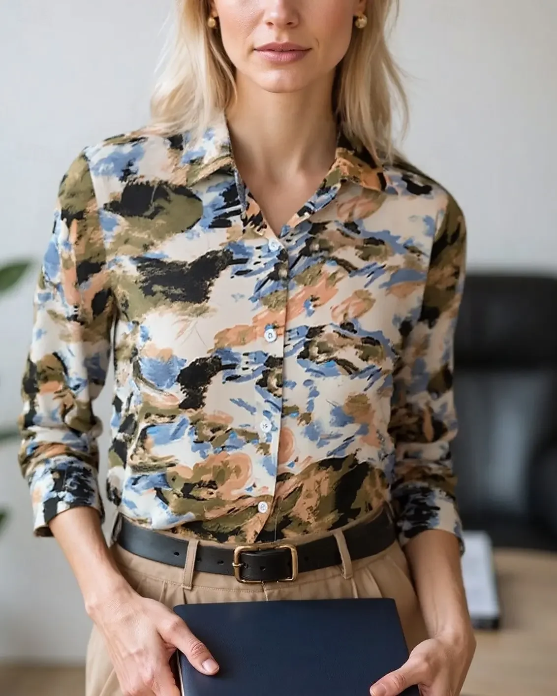 

Spring Autumn Women's Blouse Tops Geometric Color Block Elegant Daily Stylish Long Sleeve Shirts Elegant Office Ladies Blouses