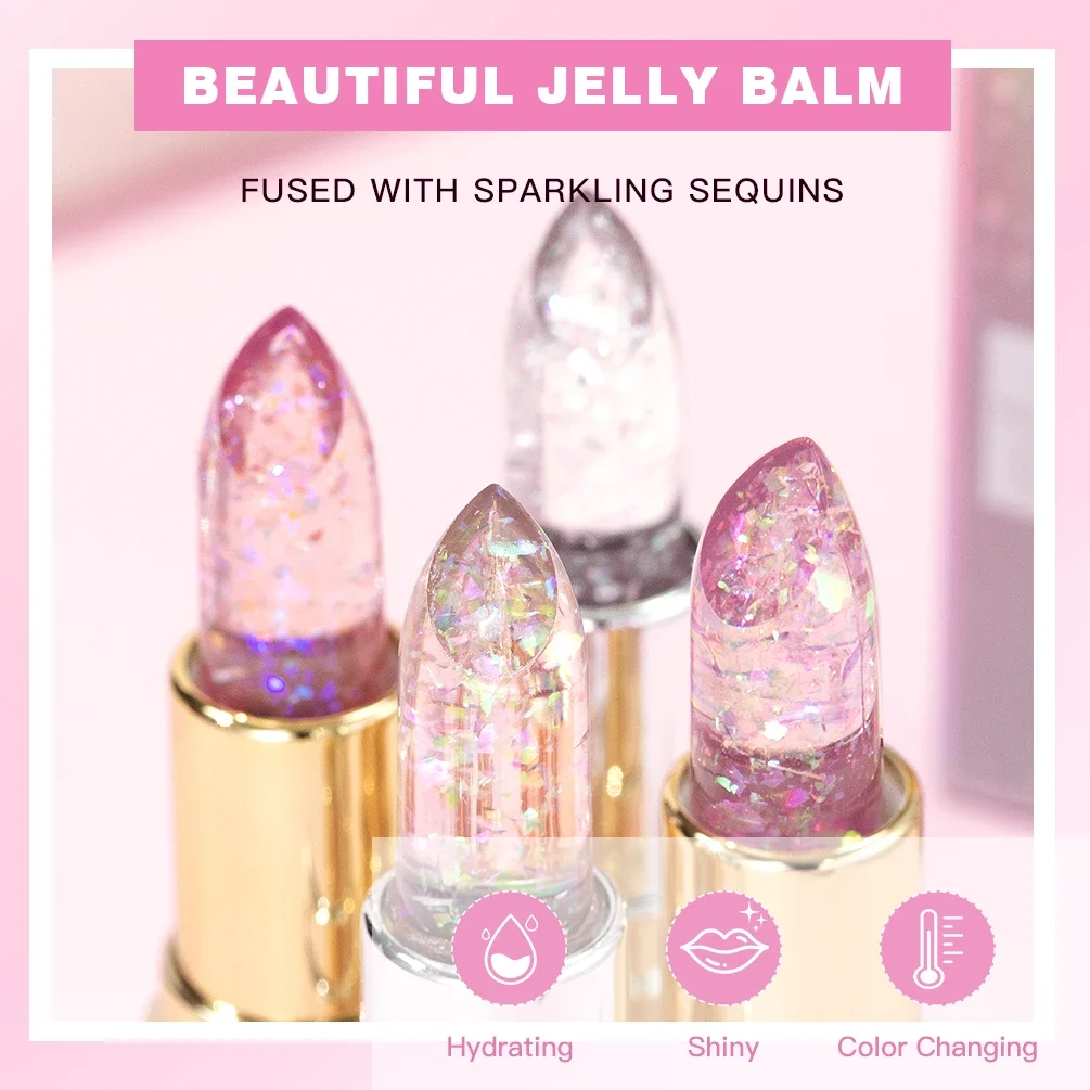 Temperature Color Changing Lip Balm Crystal Jelly Flower Lipstick Gloss Transparent Long Lasting Moisturize Lips Makeup Cosmetic