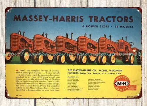 1950s MASSEY HARRIS FARM MACHINERY TRACTOR metal tin sign accent wall