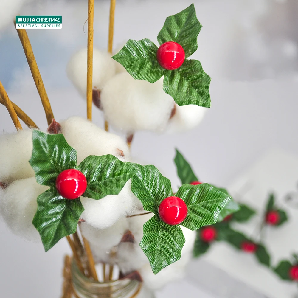 24 Stücke Weihnachten Stechpalmen Blätter Künstliche Kleine Beeren DIY Kranz Blumen Arrangement Hochzeit Party Für Neujahr Geschenke Wohnkultur – Detail 3