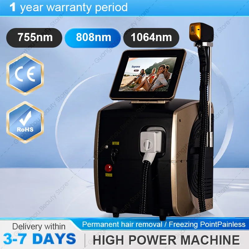 

Профессиональный лазерный эпилятор 4000 Вт, александритовый диодный лазер с тройной длиной волны 808 нм, 755 нм, 1064 нм, White Ice Titanium