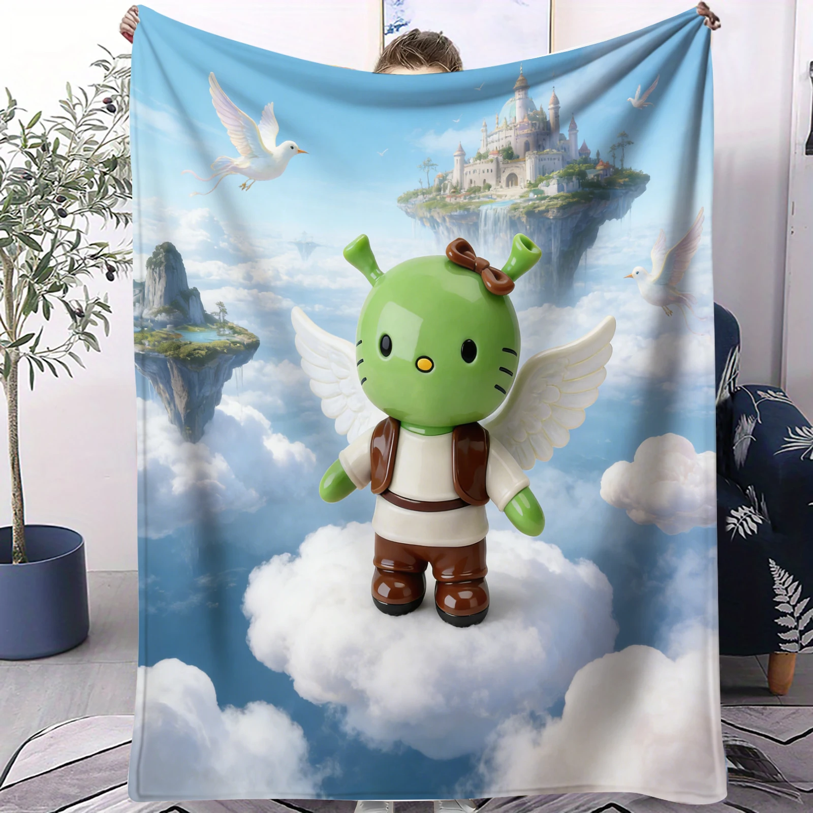 

Складное зеленое одеяло с изображением мультяшного инопланетянина, маленькое, всесезонное, мягкое, портативное, для кровати, спальни, общежития, дивана, обеденного стола, кемпинга, путешествий, в подарок