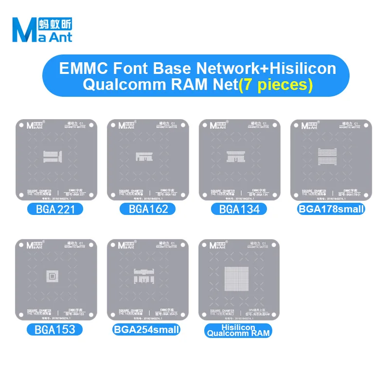 MaAnt C1 BGA Reballing Stencil Platform Set per IP A8-A17 MTK Hisilicon Qualcomm EMMC SAM CPU piantare Tin Steel Mesh