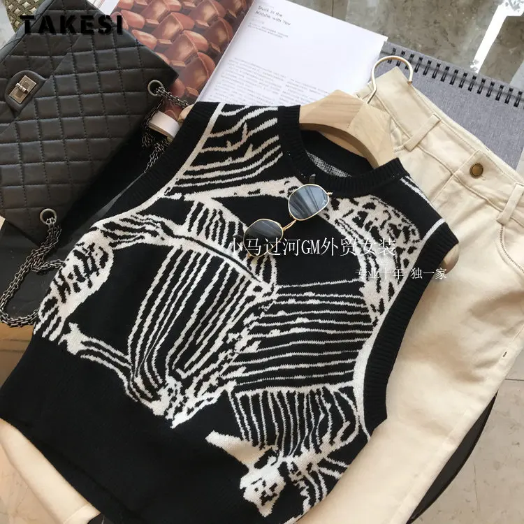 2023 Summer Newly Knitting Sleeveless Casual Round Neck Cardigans For Women Korean Fashion Patchwork Loose Sweater Vest