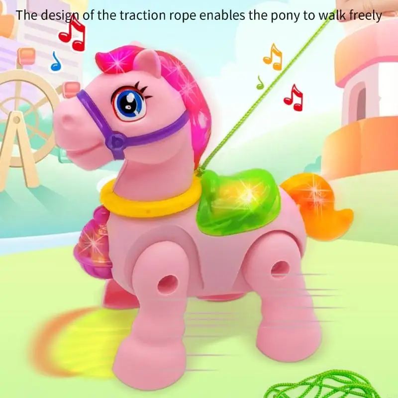 

Яркая светодиодная и музыкальная электрическая игрушка-лошадь с технологией автоматического натягивания веревки для детей старше