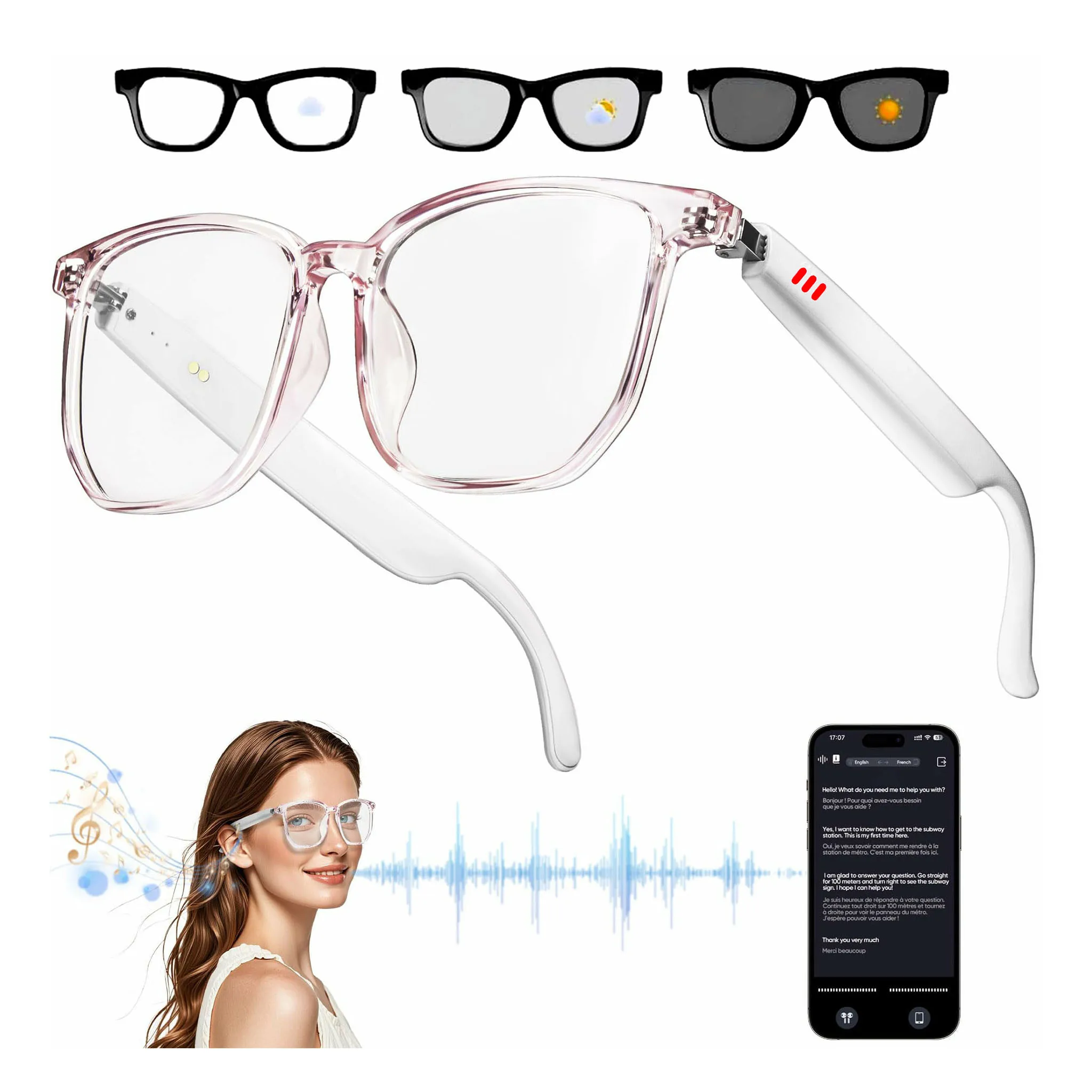 Smart Bluetooth Glasses Portable Calls Audio Wireless Sunglasses Durable Anti-Blue Stereo Smartglasses For Mens Womens Hiking