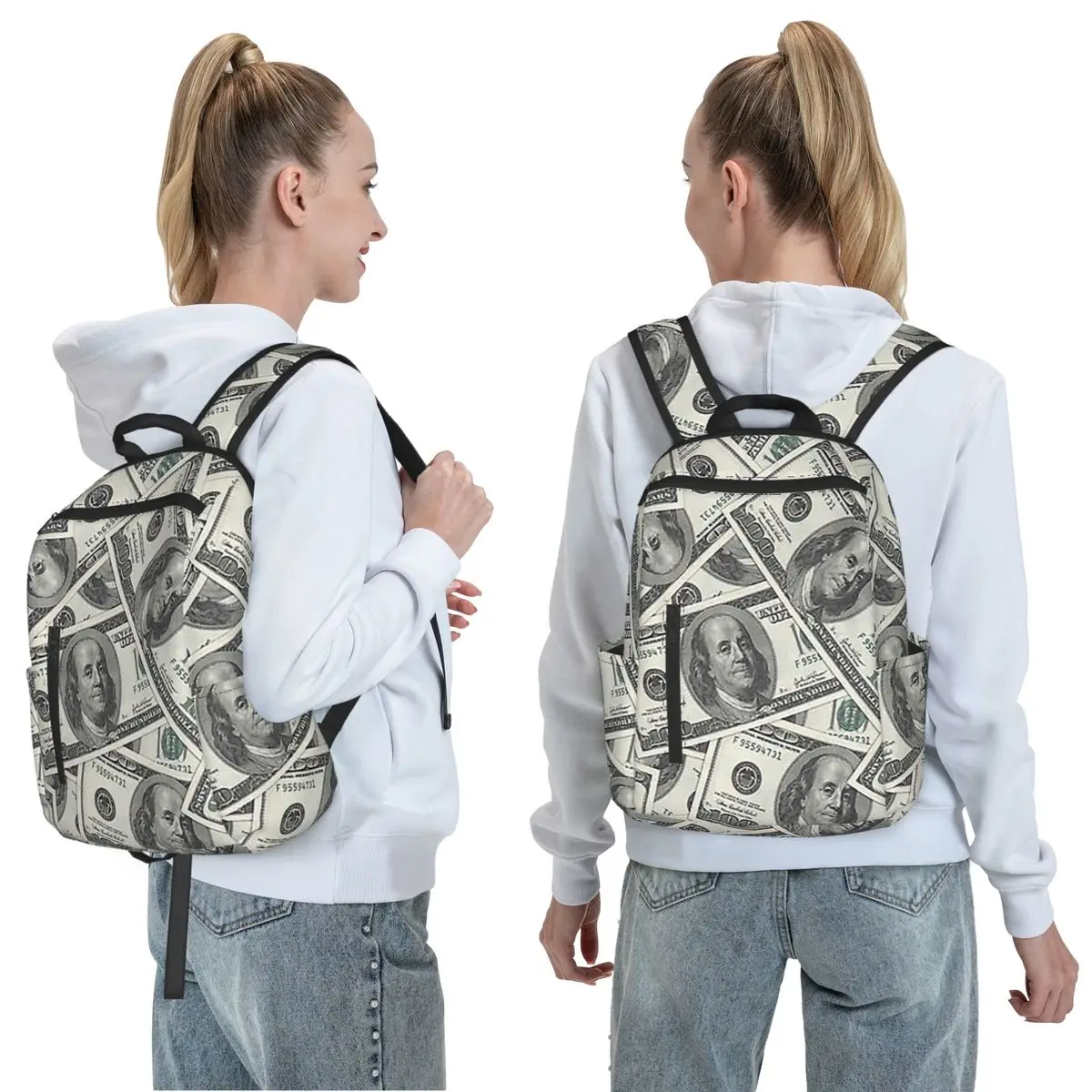 Rich Money Novelty Dollars Backpack Daypack Large Capacity Boys Girls BookBag School Bag Shoulder Bags for Men Women