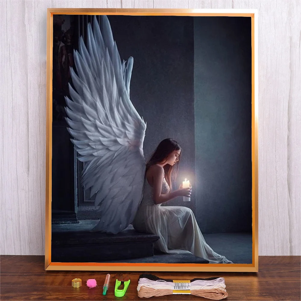 

Angel Women Embroidery Printed Canvas Needlework Kits DIY Cotton Thread Cross Stitch Gift Home Decoration 11CT Full Pattern